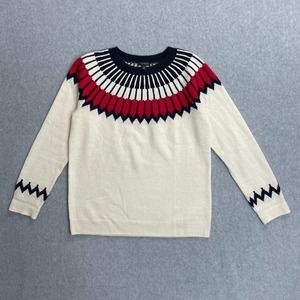 Talbots Sweater Womens Medium Pullover Ivory Fair Isle Wool Blend Long Sleeve